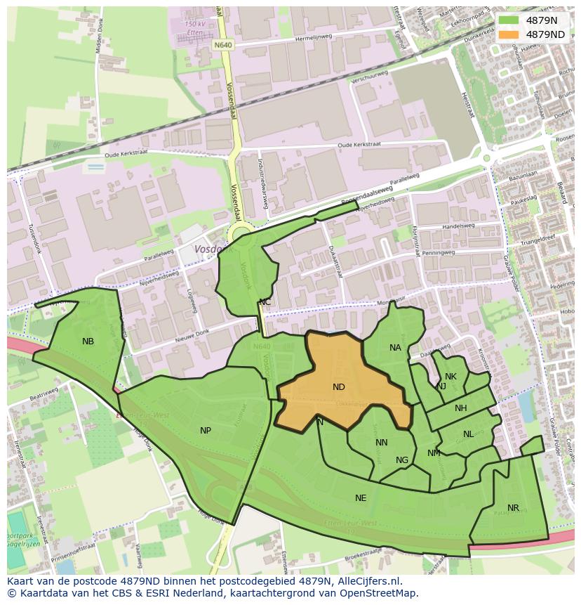 Afbeelding van het postcodegebied 4879 ND op de kaart.