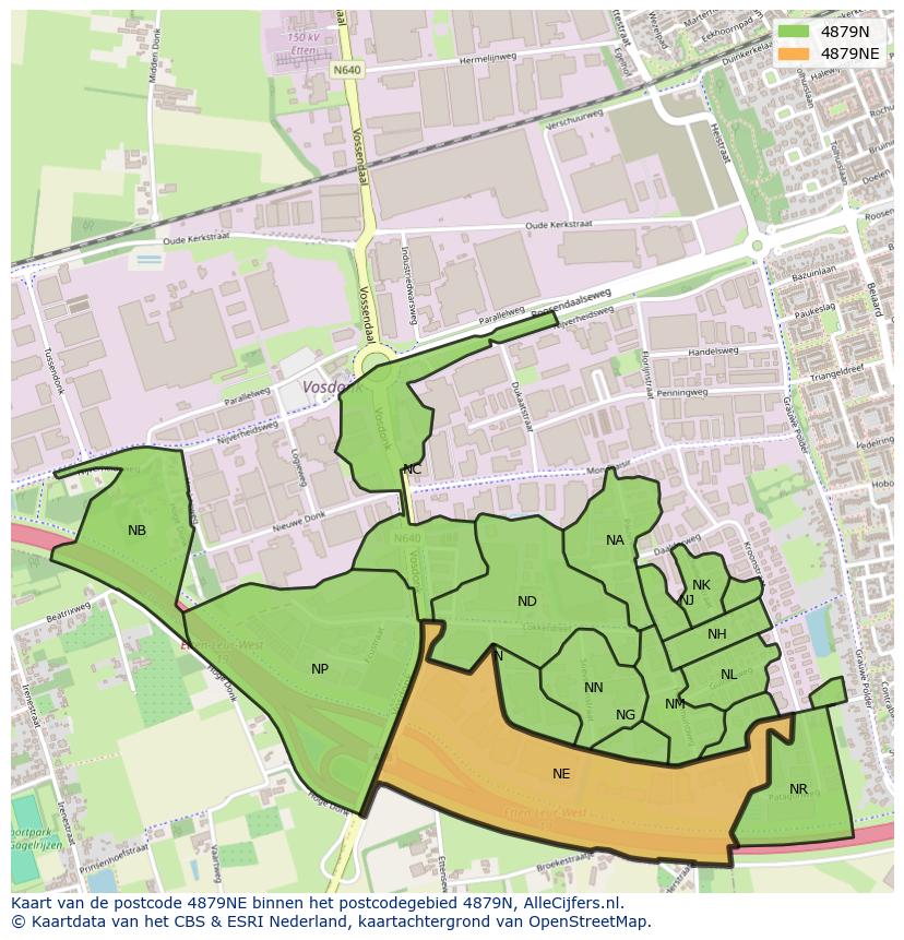 Afbeelding van het postcodegebied 4879 NE op de kaart.
