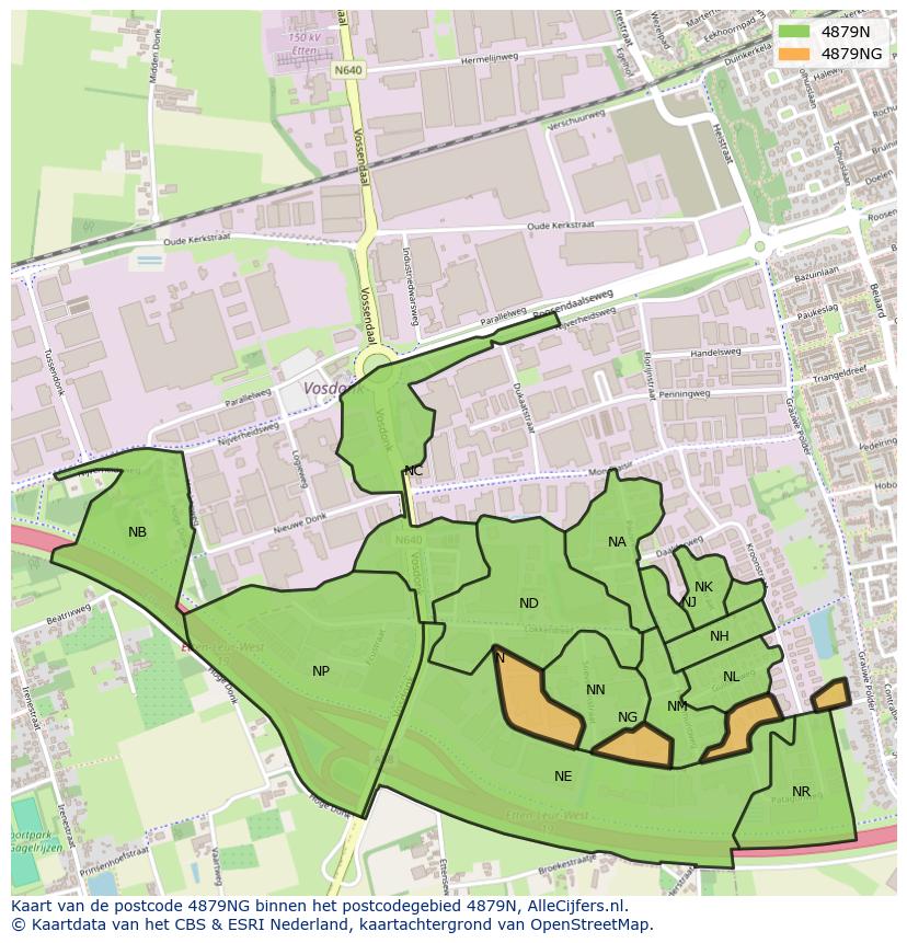 Afbeelding van het postcodegebied 4879 NG op de kaart.