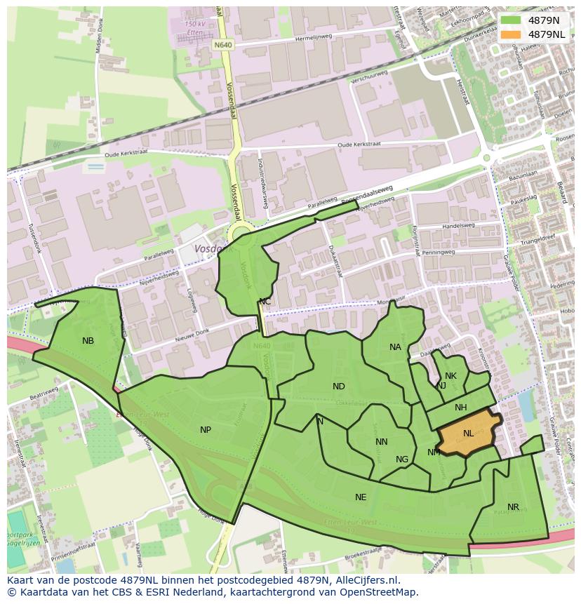 Afbeelding van het postcodegebied 4879 NL op de kaart.