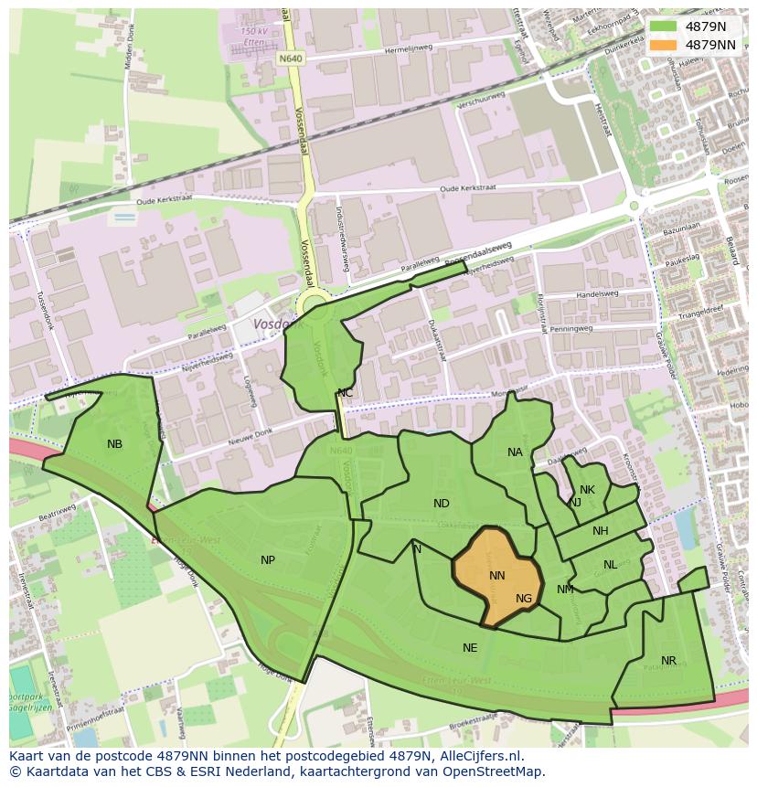 Afbeelding van het postcodegebied 4879 NN op de kaart.