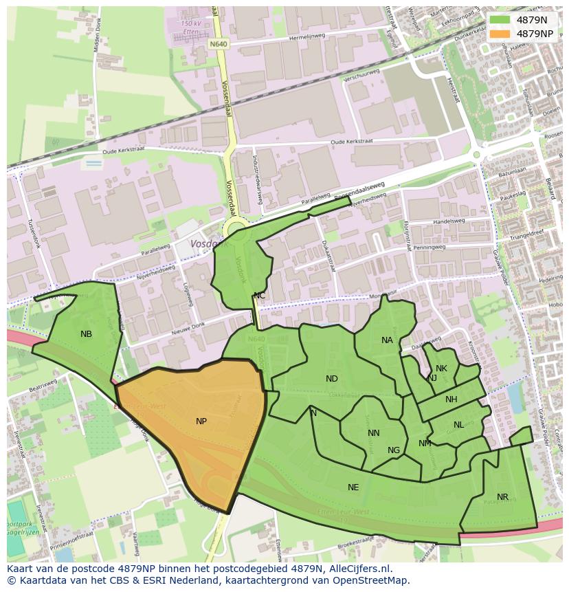 Afbeelding van het postcodegebied 4879 NP op de kaart.