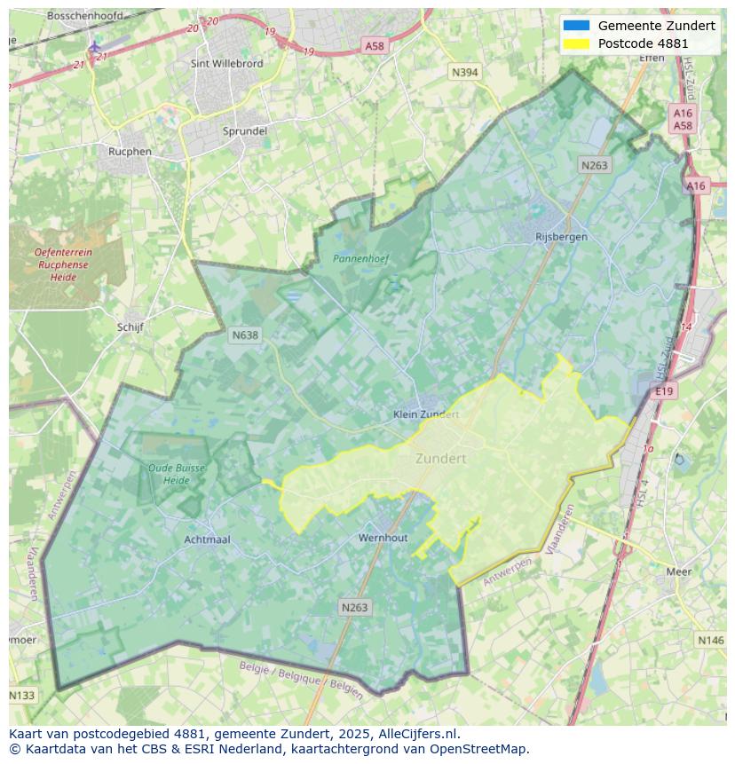 Afbeelding van het postcodegebied 4881 op de kaart.