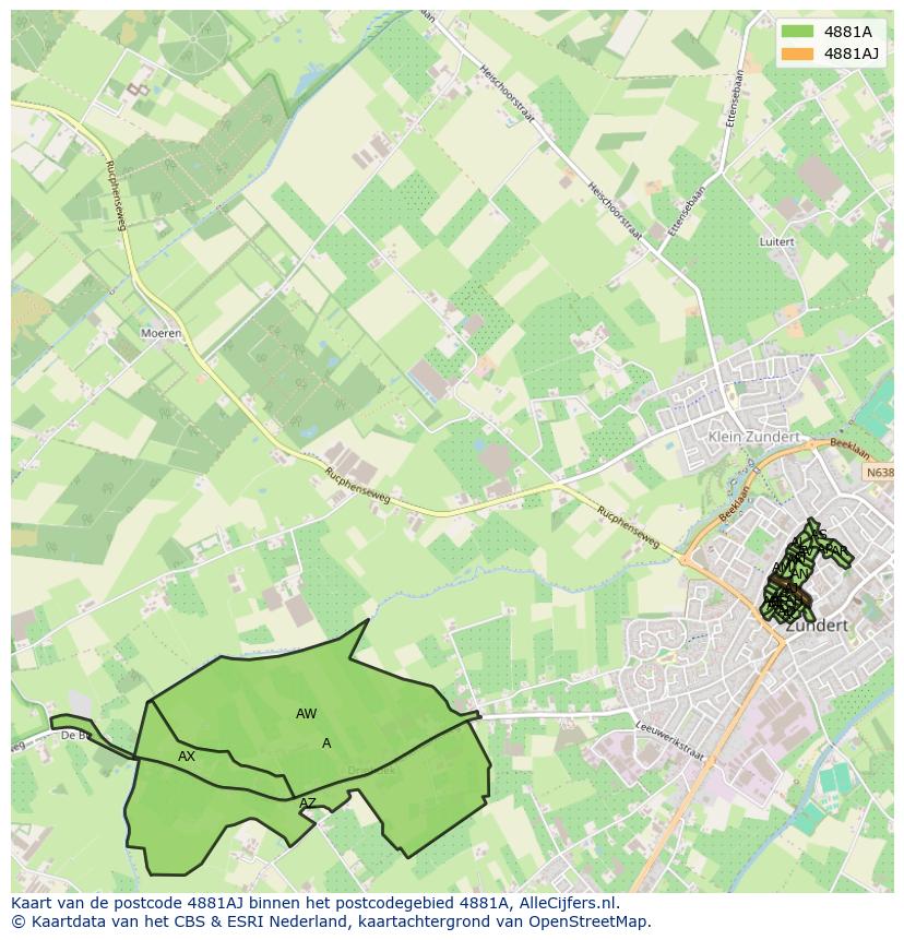 Afbeelding van het postcodegebied 4881 AJ op de kaart.