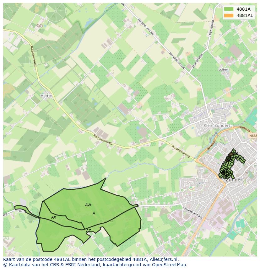 Afbeelding van het postcodegebied 4881 AL op de kaart.