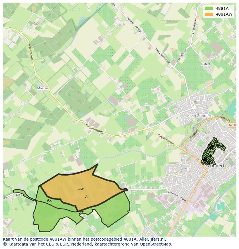 Afbeelding van het postcodegebied 4881 AW op de kaart.