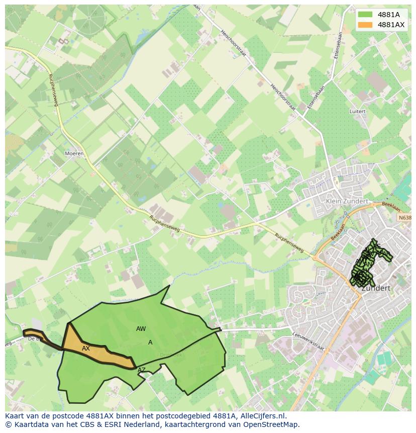 Afbeelding van het postcodegebied 4881 AX op de kaart.