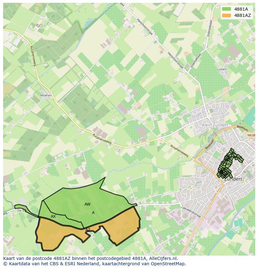 Afbeelding van het postcodegebied 4881 AZ op de kaart.