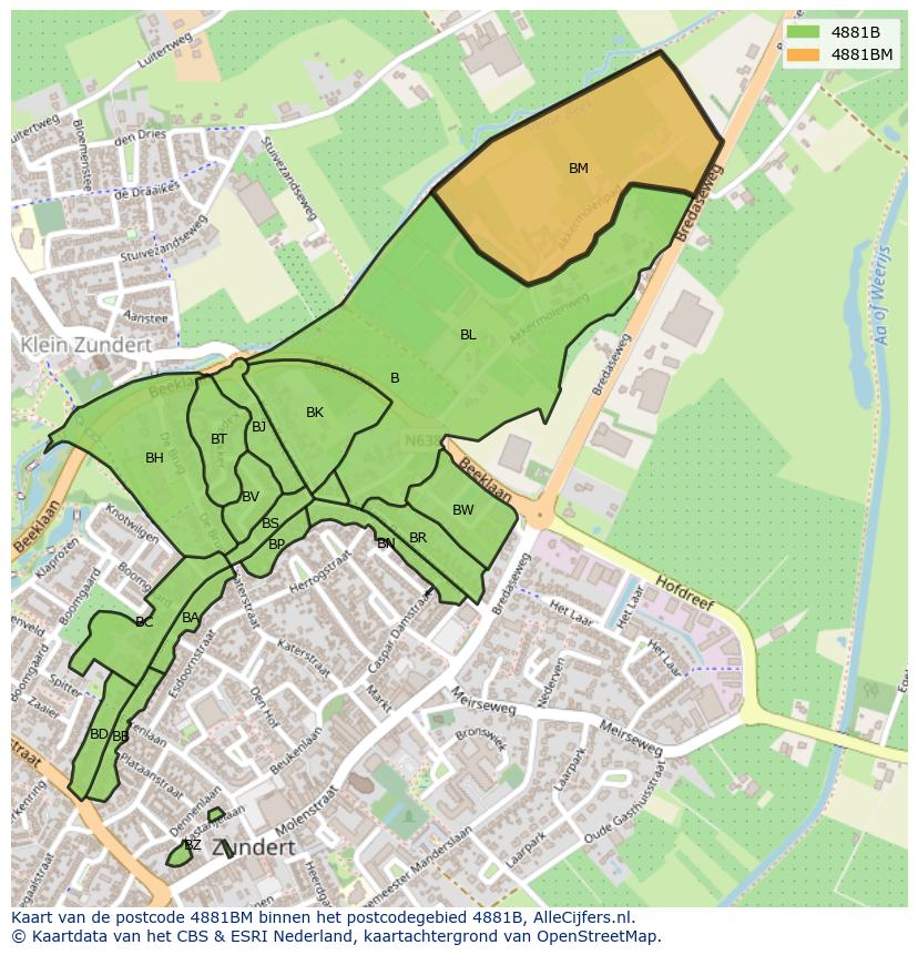 Afbeelding van het postcodegebied 4881 BM op de kaart.