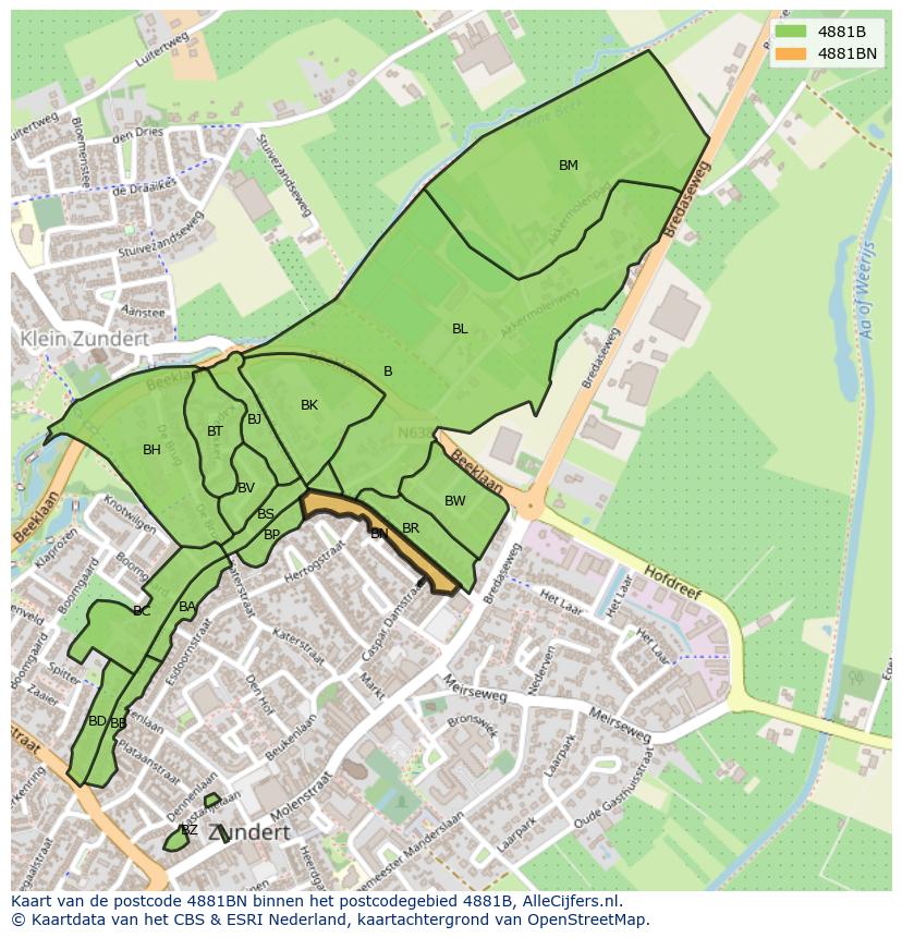Afbeelding van het postcodegebied 4881 BN op de kaart.