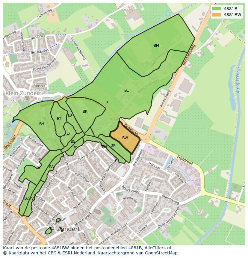 Afbeelding van het postcodegebied 4881 BW op de kaart.