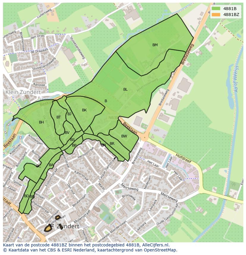 Afbeelding van het postcodegebied 4881 BZ op de kaart.
