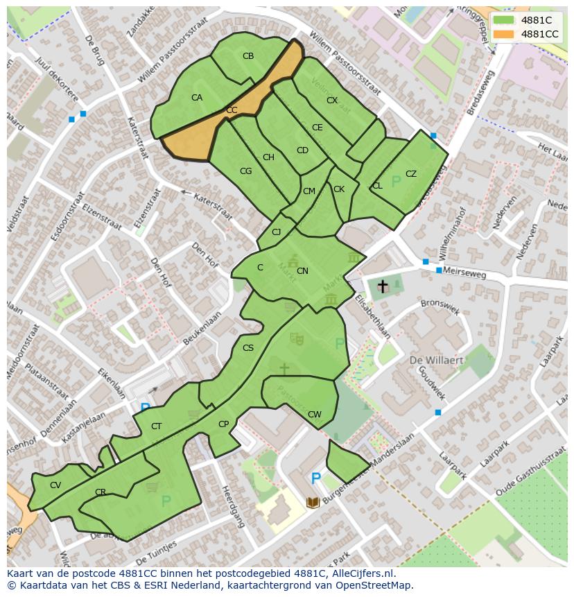 Afbeelding van het postcodegebied 4881 CC op de kaart.