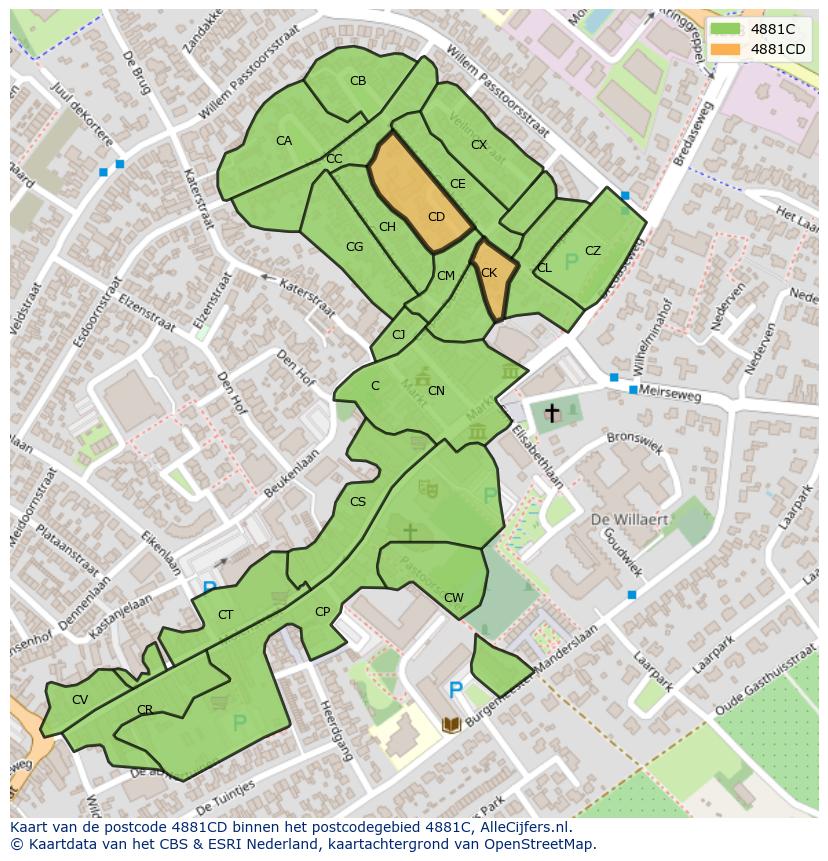 Afbeelding van het postcodegebied 4881 CD op de kaart.