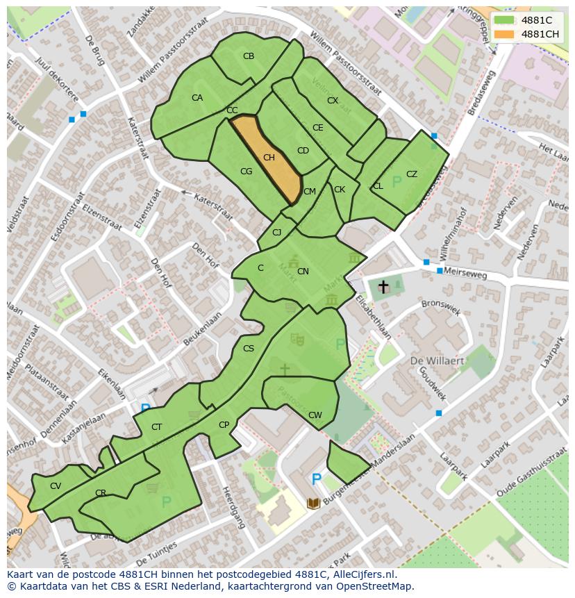 Afbeelding van het postcodegebied 4881 CH op de kaart.