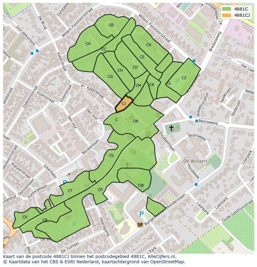 Afbeelding van het postcodegebied 4881 CJ op de kaart.