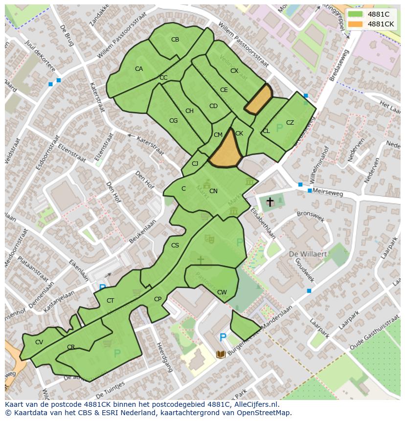 Afbeelding van het postcodegebied 4881 CK op de kaart.
