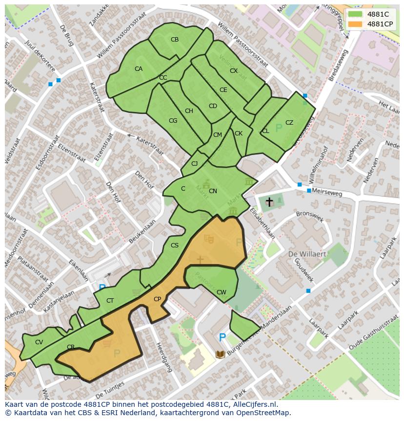 Afbeelding van het postcodegebied 4881 CP op de kaart.