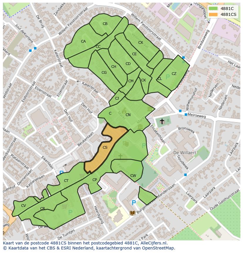 Afbeelding van het postcodegebied 4881 CS op de kaart.