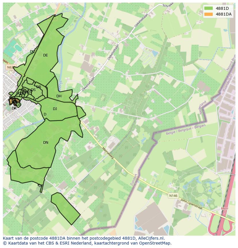 Afbeelding van het postcodegebied 4881 DA op de kaart.