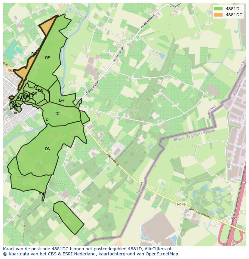 Afbeelding van het postcodegebied 4881 DC op de kaart.
