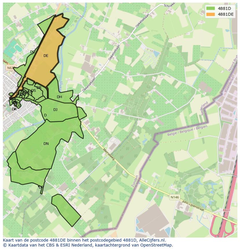 Afbeelding van het postcodegebied 4881 DE op de kaart.