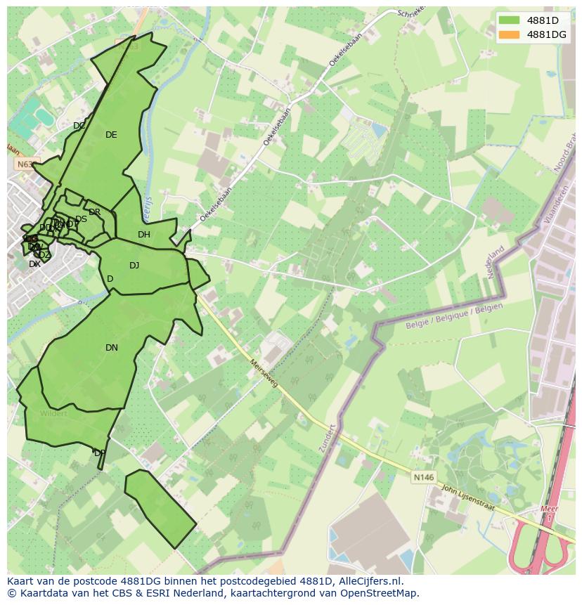 Afbeelding van het postcodegebied 4881 DG op de kaart.