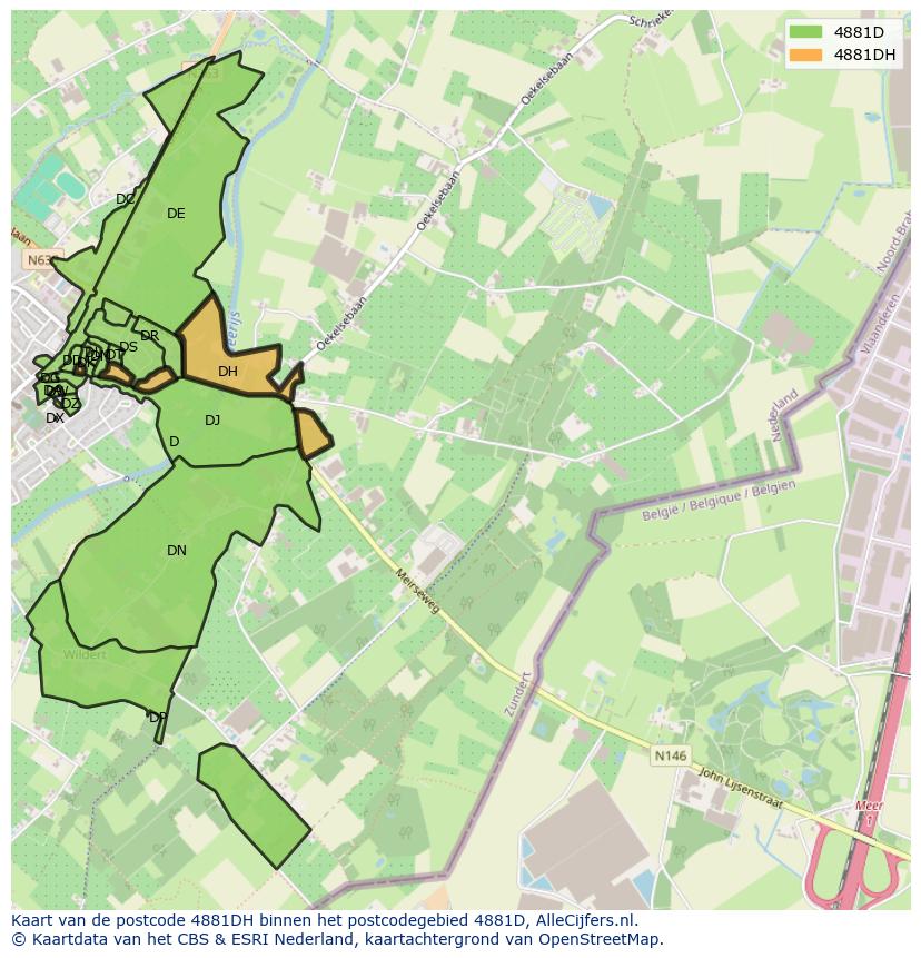 Afbeelding van het postcodegebied 4881 DH op de kaart.