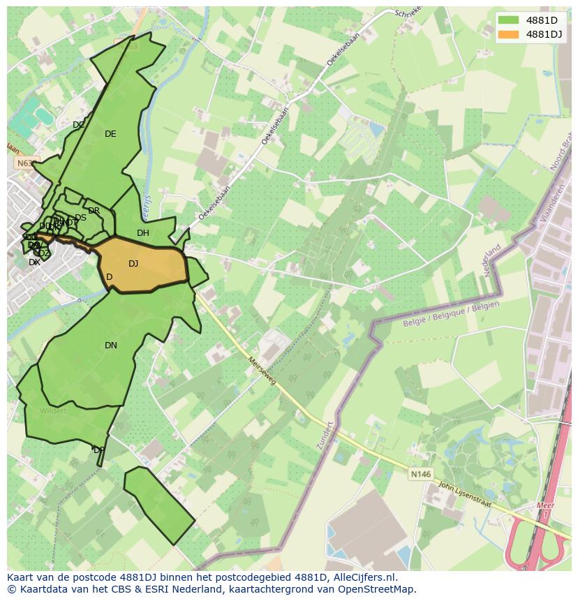 Afbeelding van het postcodegebied 4881 DJ op de kaart.
