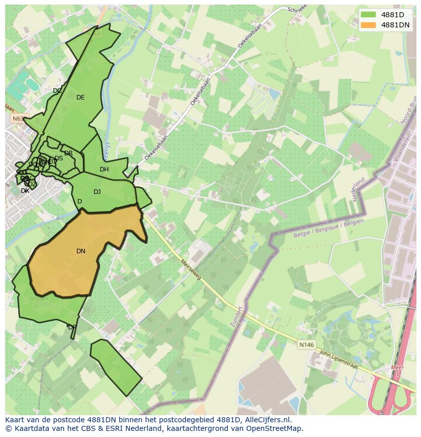 Afbeelding van het postcodegebied 4881 DN op de kaart.