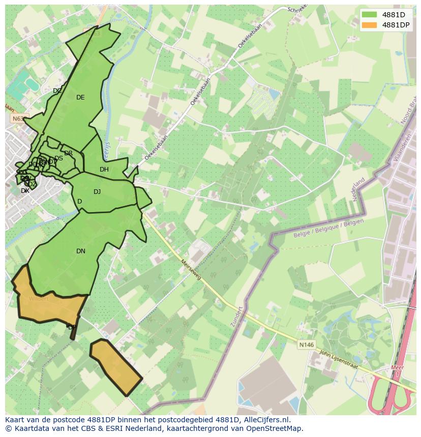 Afbeelding van het postcodegebied 4881 DP op de kaart.