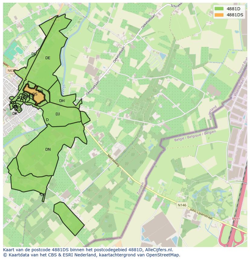 Afbeelding van het postcodegebied 4881 DS op de kaart.