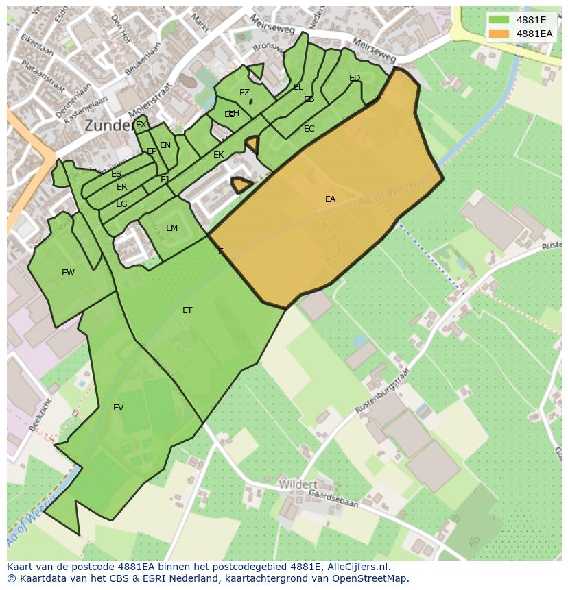 Afbeelding van het postcodegebied 4881 EA op de kaart.