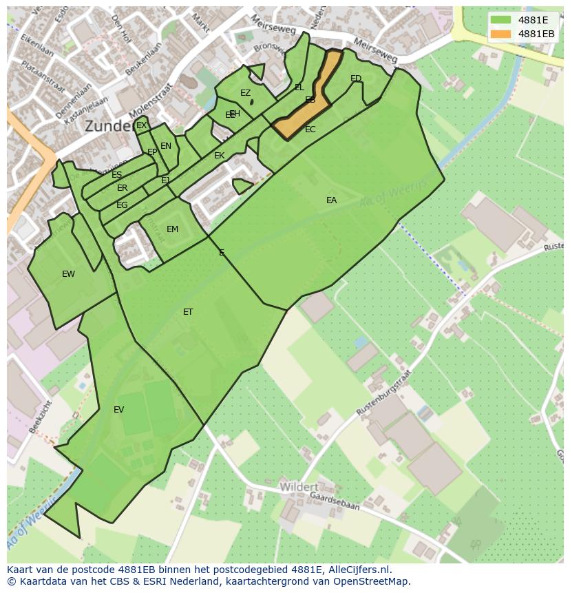 Afbeelding van het postcodegebied 4881 EB op de kaart.