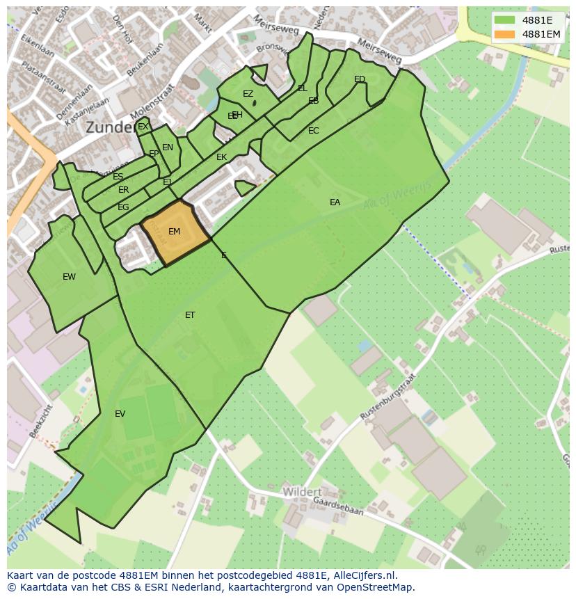 Afbeelding van het postcodegebied 4881 EM op de kaart.