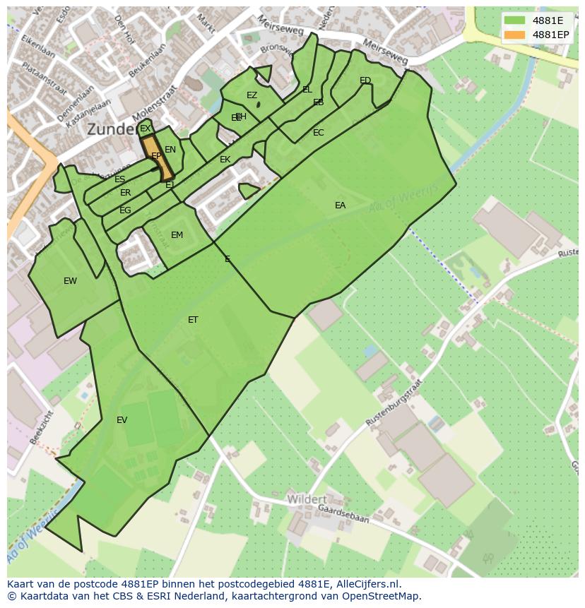 Afbeelding van het postcodegebied 4881 EP op de kaart.