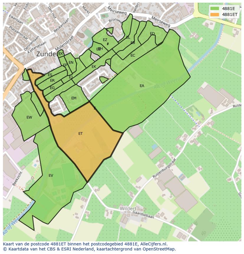 Afbeelding van het postcodegebied 4881 ET op de kaart.