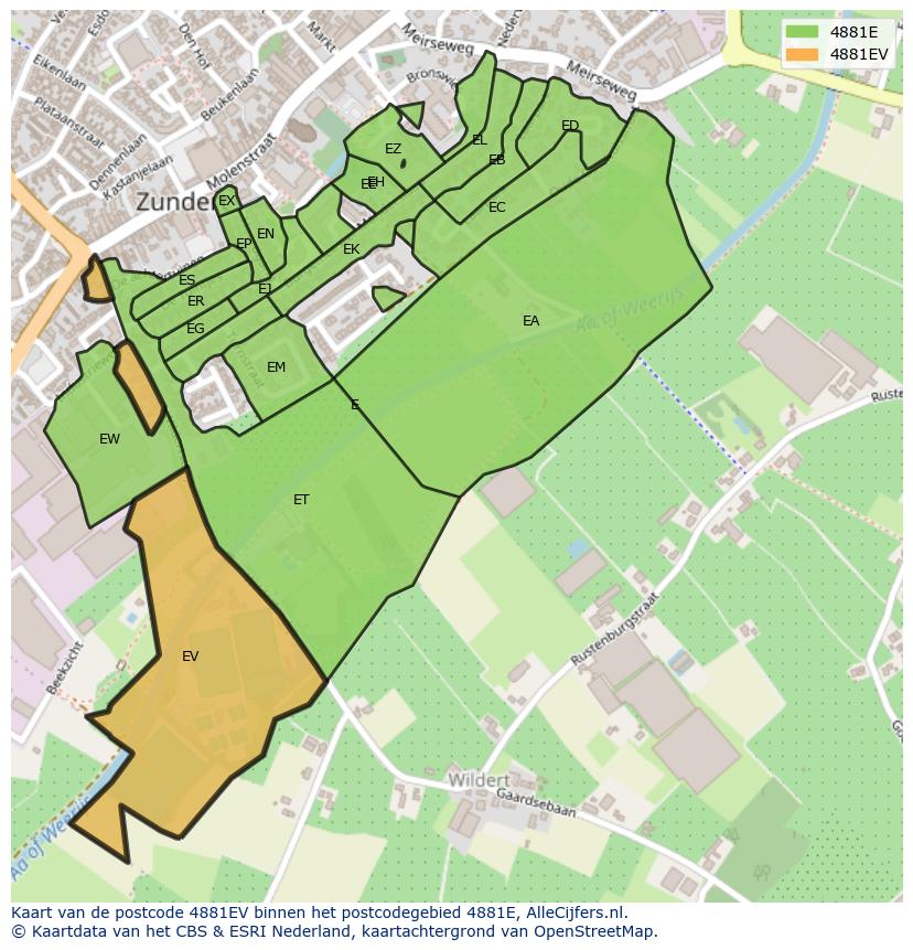 Afbeelding van het postcodegebied 4881 EV op de kaart.