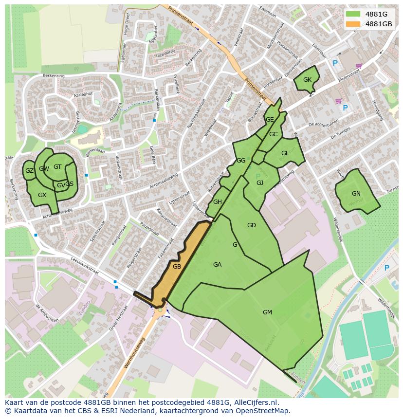 Afbeelding van het postcodegebied 4881 GB op de kaart.