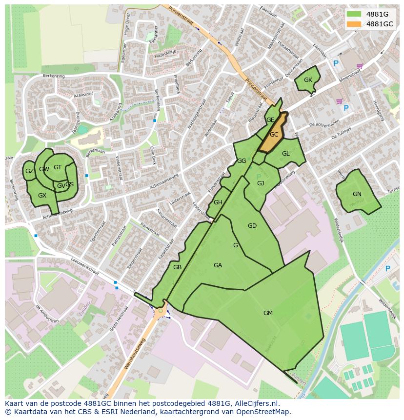 Afbeelding van het postcodegebied 4881 GC op de kaart.