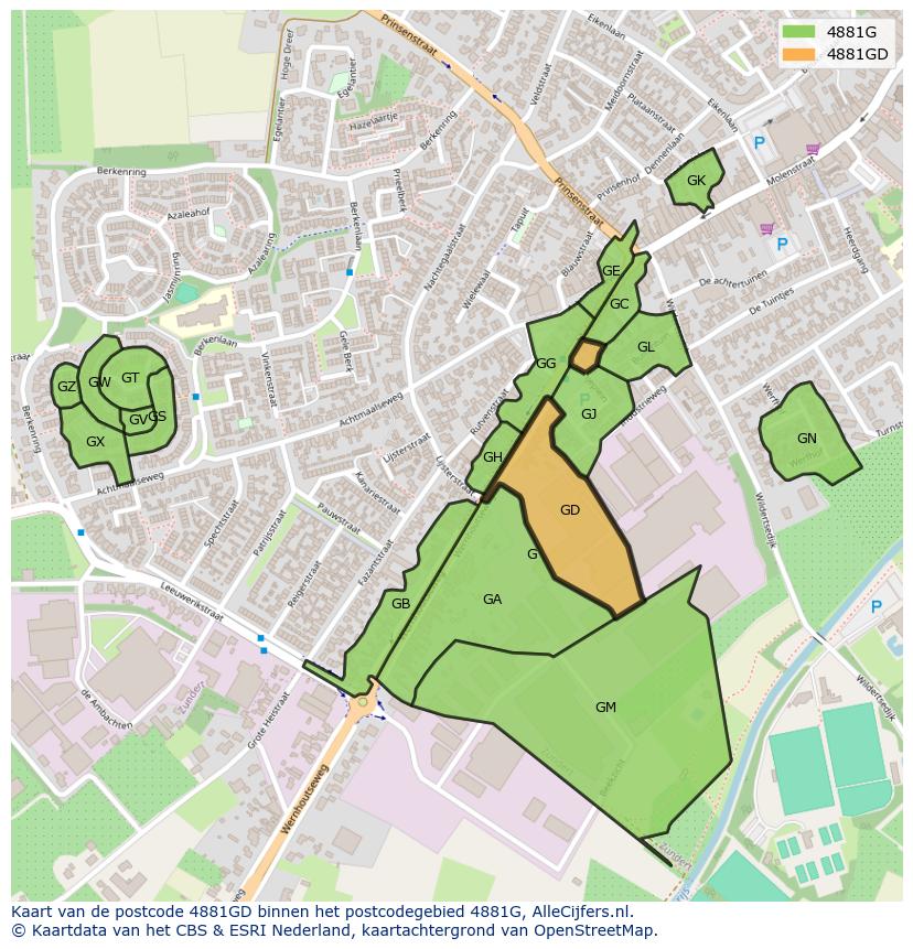 Afbeelding van het postcodegebied 4881 GD op de kaart.
