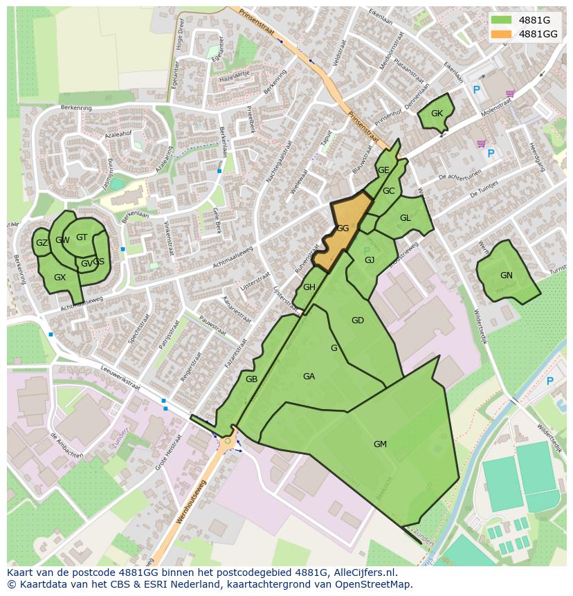 Afbeelding van het postcodegebied 4881 GG op de kaart.