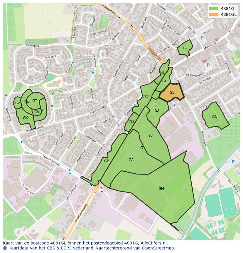 Afbeelding van het postcodegebied 4881 GL op de kaart.