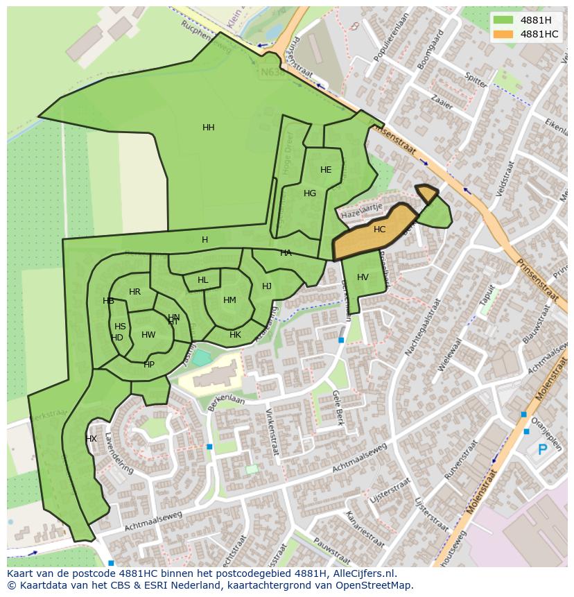 Afbeelding van het postcodegebied 4881 HC op de kaart.