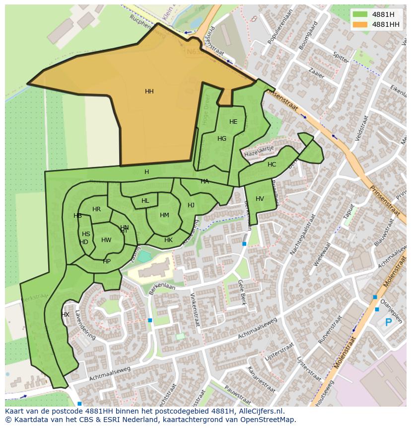 Afbeelding van het postcodegebied 4881 HH op de kaart.