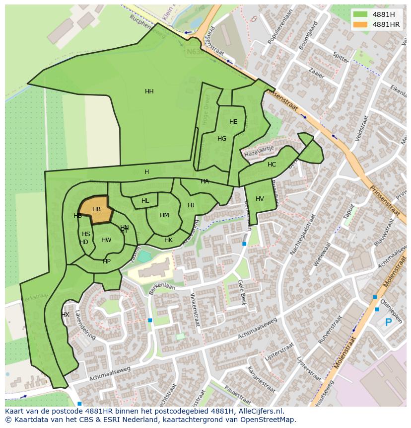Afbeelding van het postcodegebied 4881 HR op de kaart.