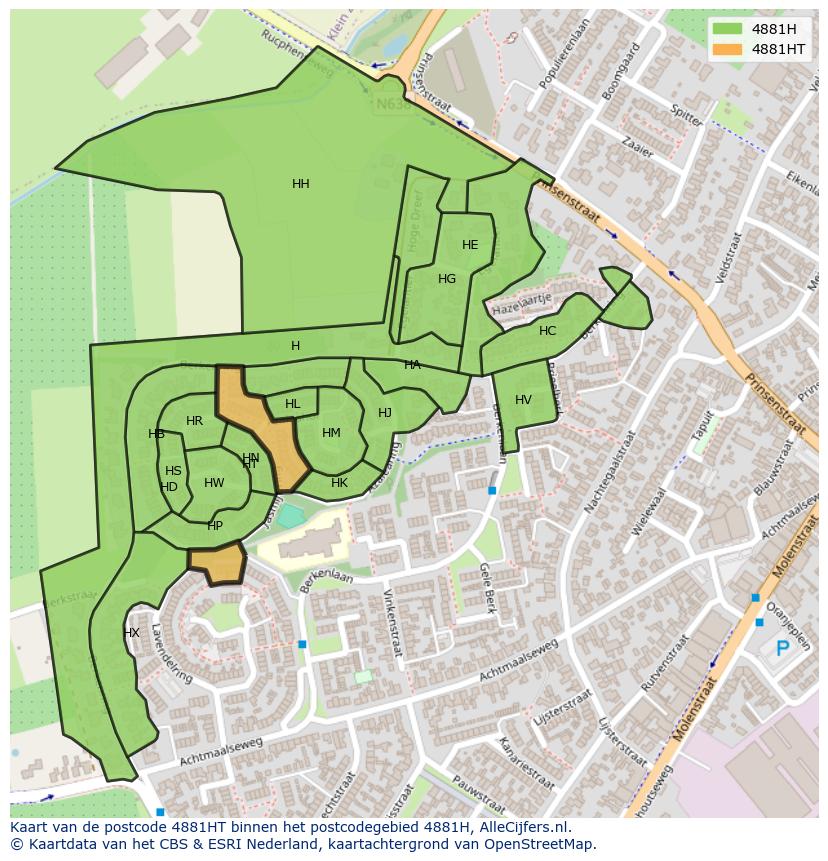 Afbeelding van het postcodegebied 4881 HT op de kaart.