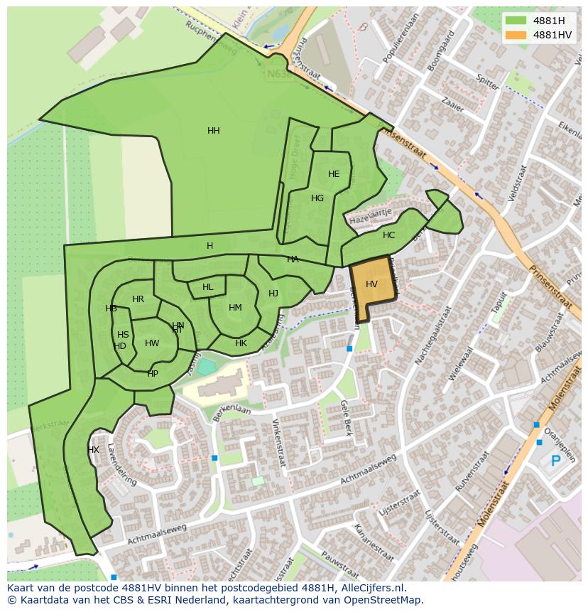 Afbeelding van het postcodegebied 4881 HV op de kaart.