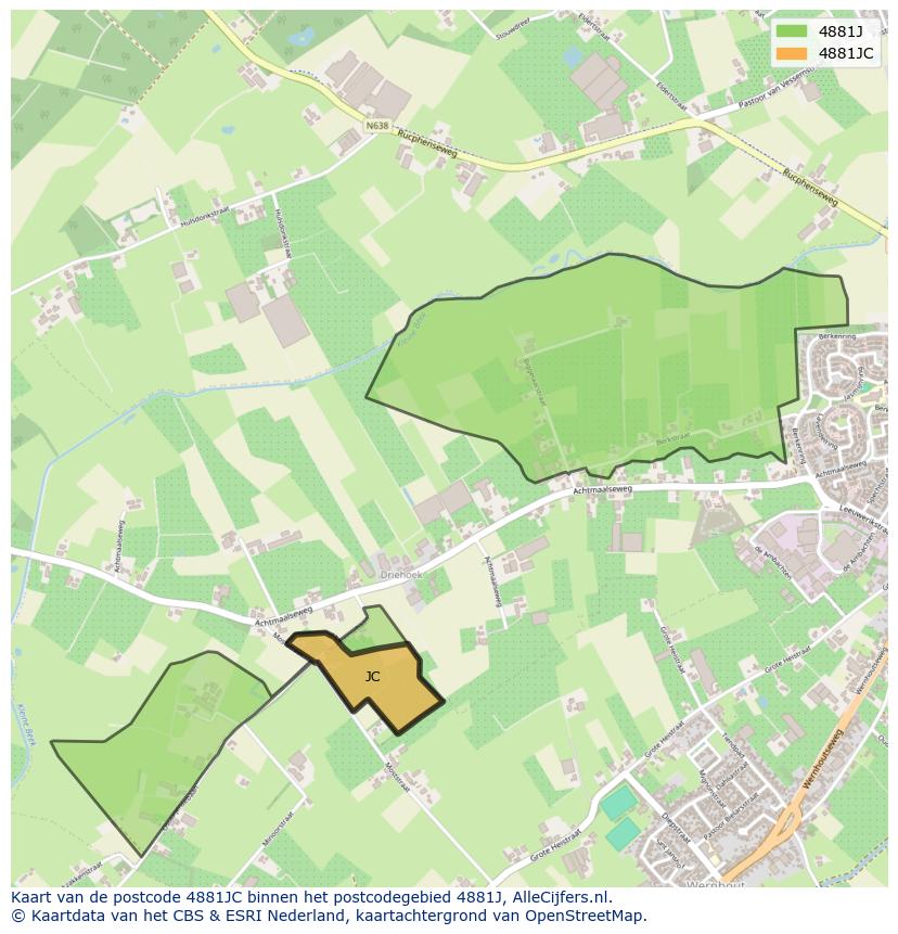 Afbeelding van het postcodegebied 4881 JC op de kaart.