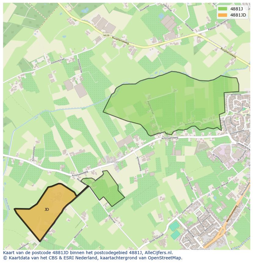 Afbeelding van het postcodegebied 4881 JD op de kaart.